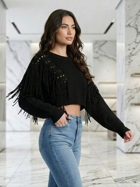Mabelinda Fringe Statement Crop Sweater